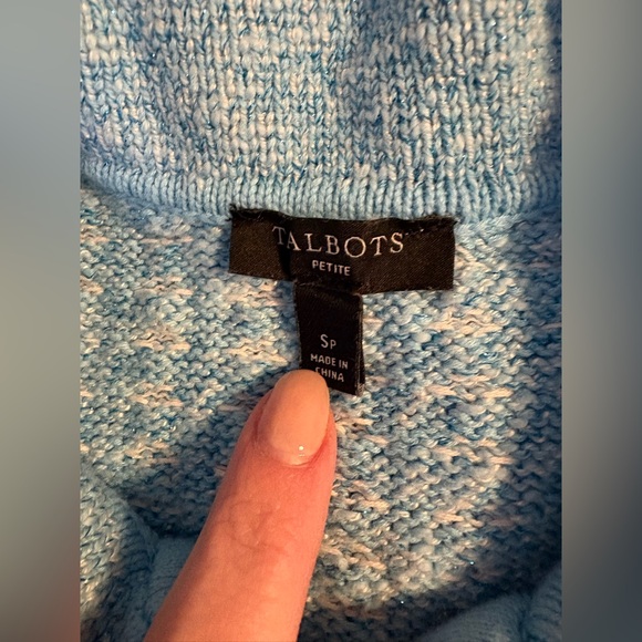 Women’s Talbots collared zip cardigan jacket light blue&white tweed size SP - Picture 10 of 10